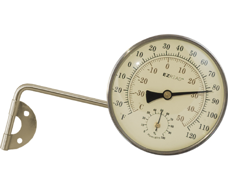 4" Antique Brass Thermometer And Hygrometer