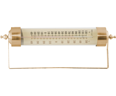 12" Antique Brass And Glass Thermometer