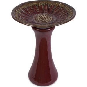 Ceramic Red Sunflower Birdbath